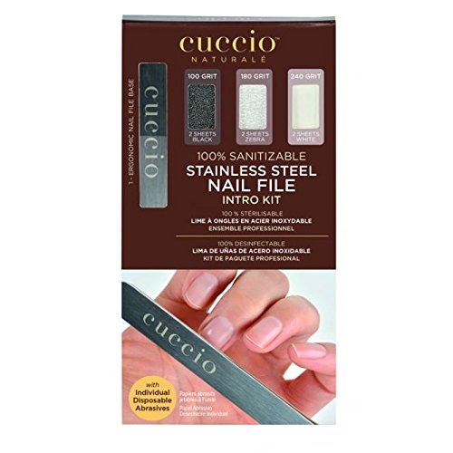 Cuccio Ergonomic Stainless Steel Nail File Intro Kit with 6 sheets + Cuccio